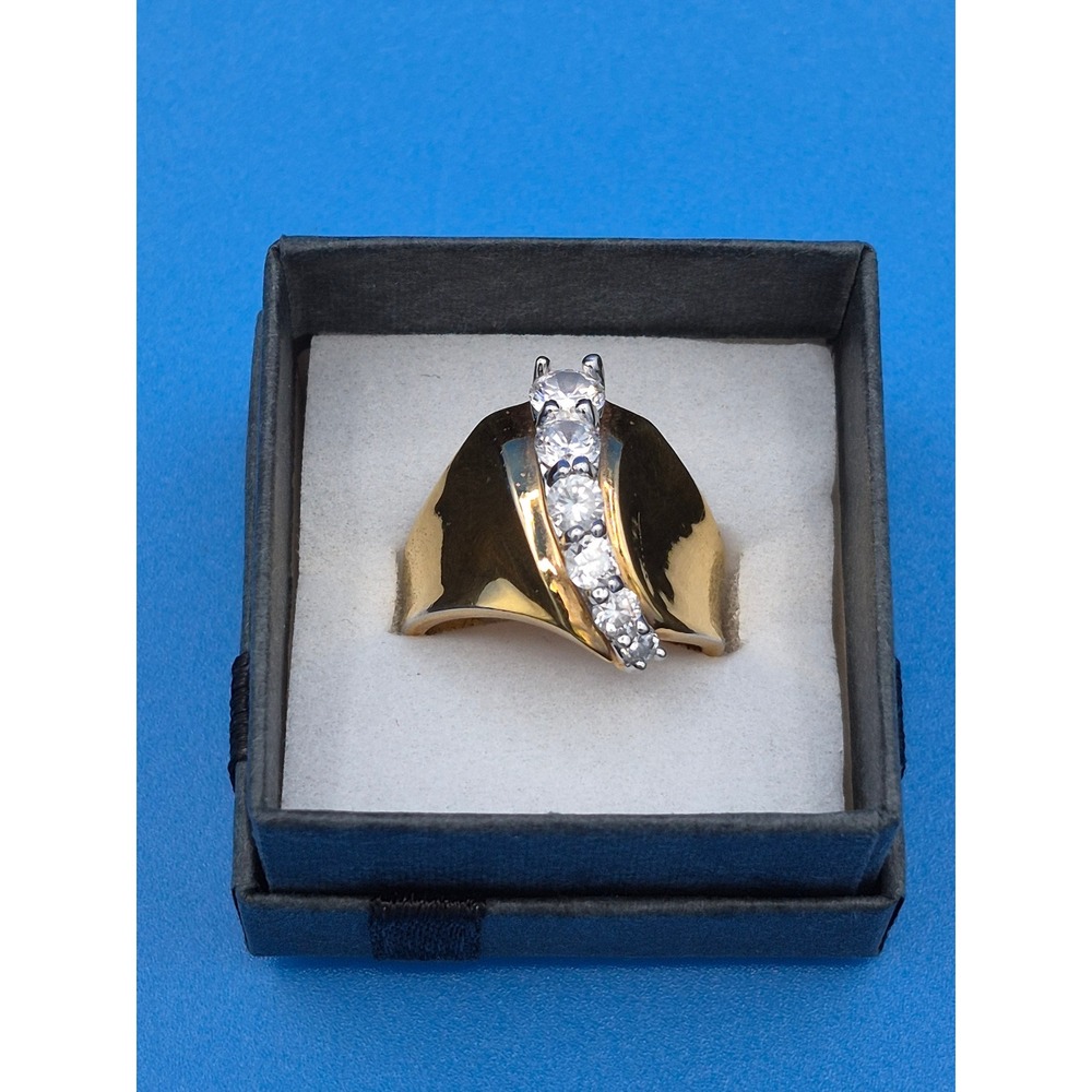 Vintage Ring Bridal Size 7 Style Women Gold Tone CZ Five Stone Diagonal Setting